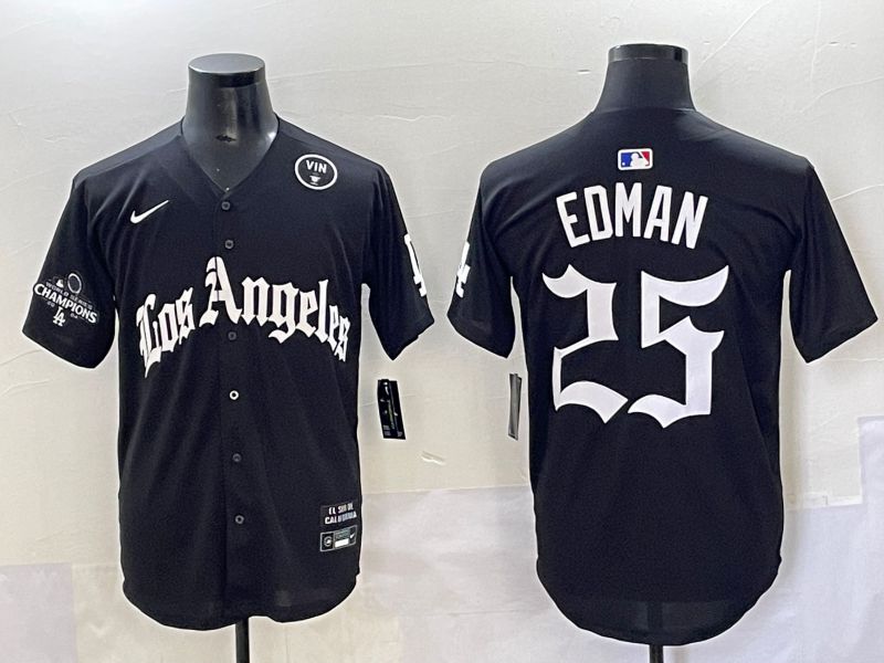 Men 2025 Los Angeles Dodgers #25 Edman Black Five generations Joint Name Nike MLB Jersey style 12